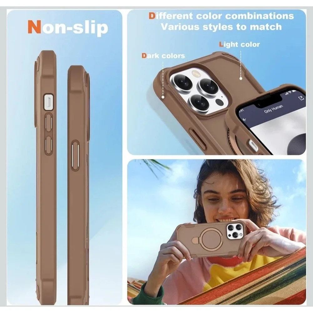 For iPhone 13 Pro Rubber Armor Case Shockproof with Ring Stand